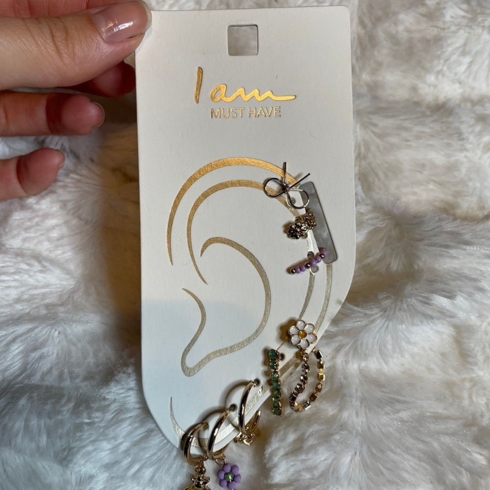 I AM MUST HAVE Set of‎ 5 Assorted Charm Hoop Earrings Floral Flower Butterfly